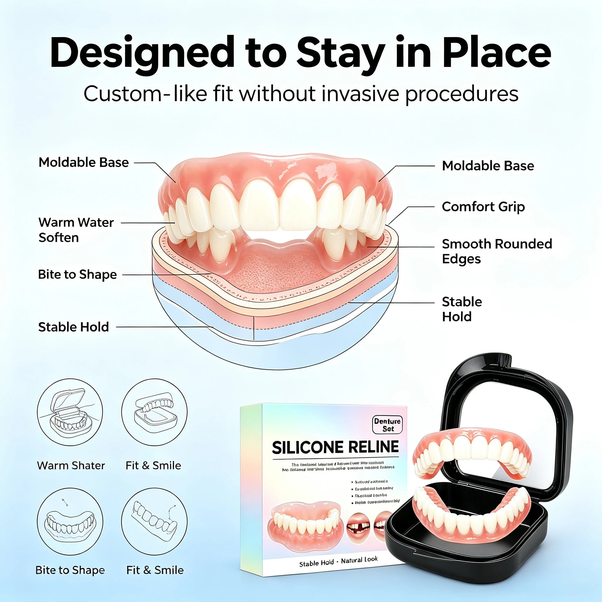 Natural Fit Silicone Dentures - Instant Cosmetic Smile & Oral Comfort - 11