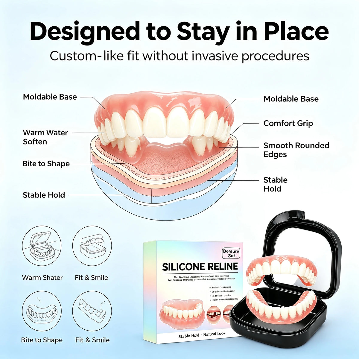 Natural Fit Silicone Dentures - Instant Cosmetic Smile & Oral Comfort
