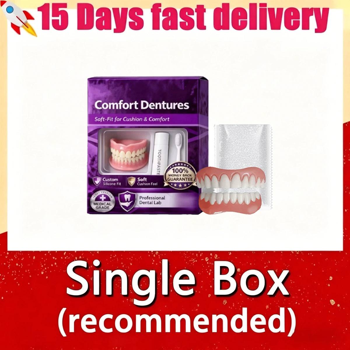Comfort Fit Silicone Cosmetic Dentures - Natural Looking Instant Smile Veneers