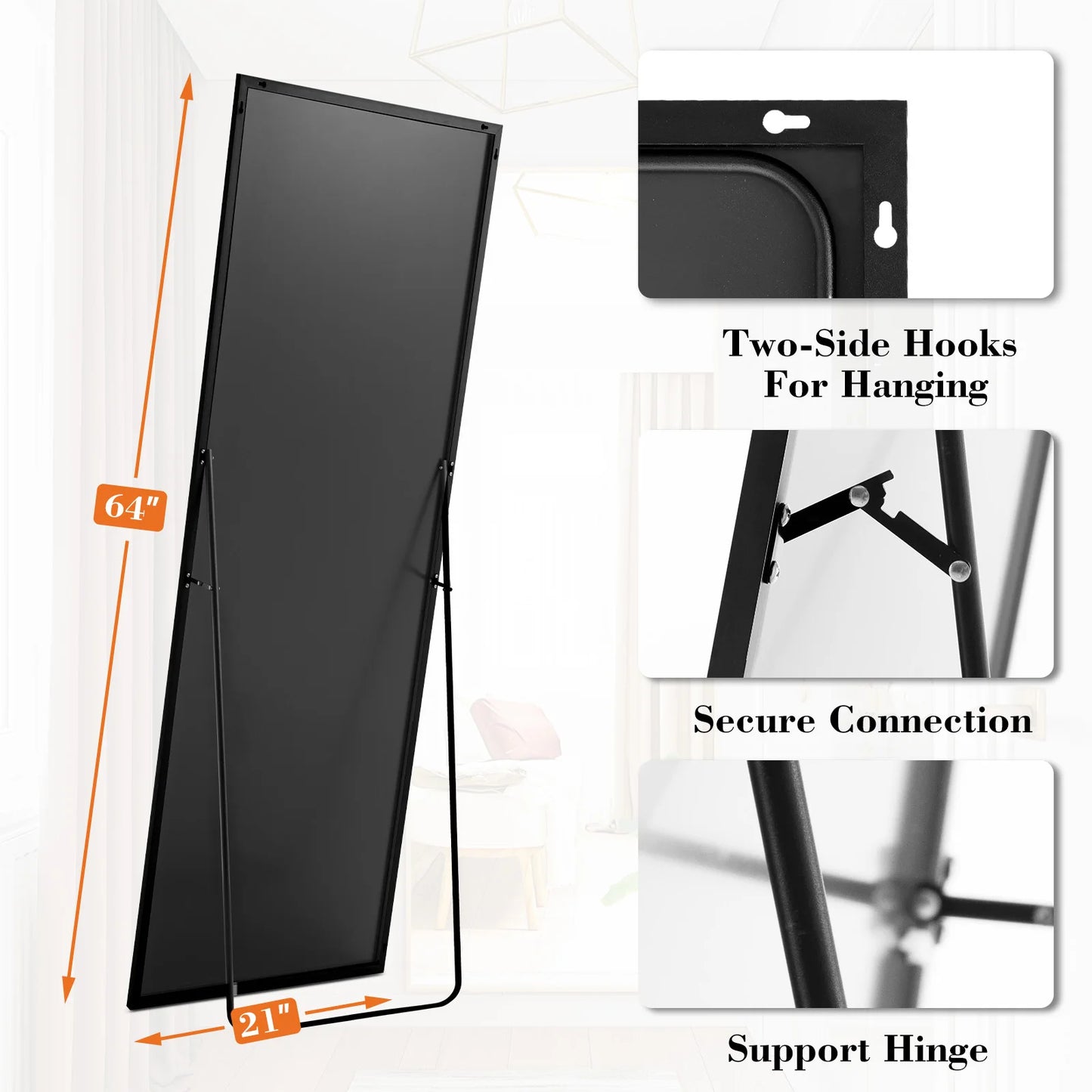 64" x 21" Full Length Standing Mirror – Floor, Wall-Mounted or Leaning