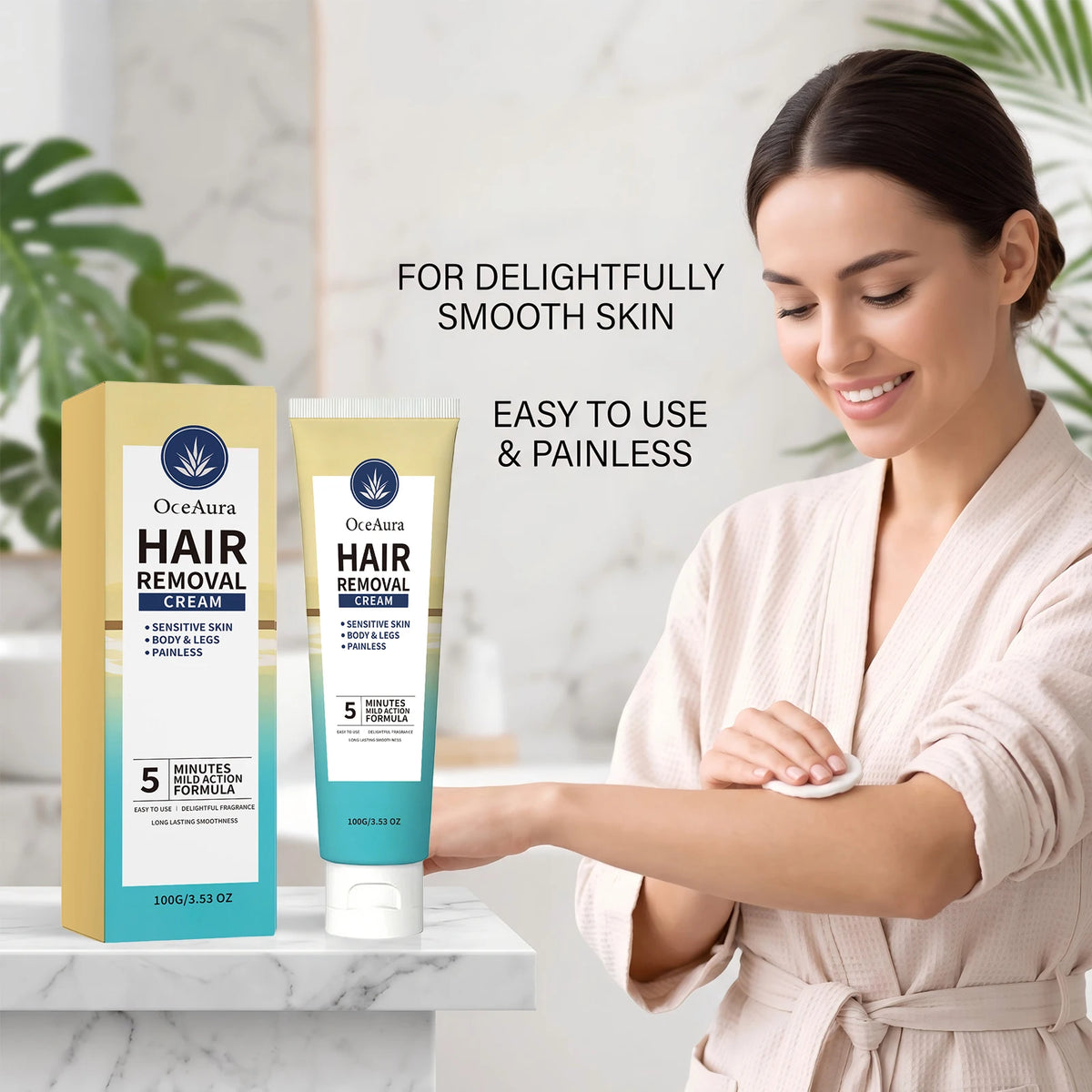 Painless Hair Removal Cream for Sensitive Skin - Fast Acting Depilatory Lotion