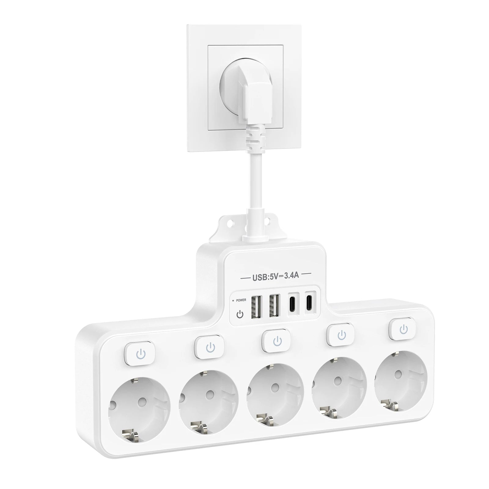 9-in-1 EU Power Strip: 5 AC Outlets & 4 USB Fast Charging Ports - 15