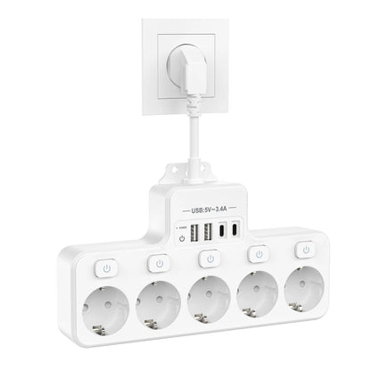 9-in-1 EU Power Strip: 5 AC Outlets & 4 USB Fast Charging Ports