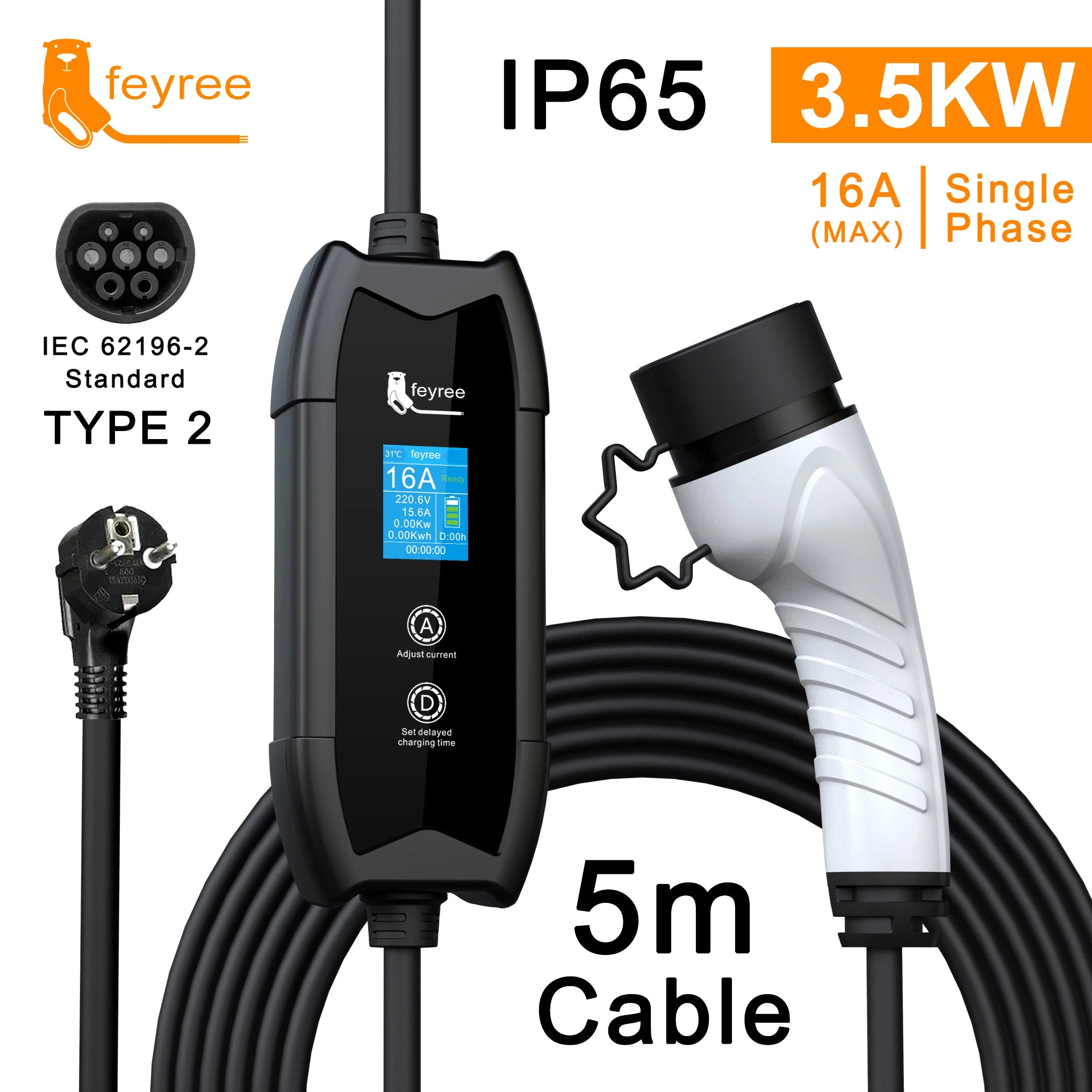 Portable EV Charger 3.5kW Level 2 Electric Vehicle Car Charging Cable - 25