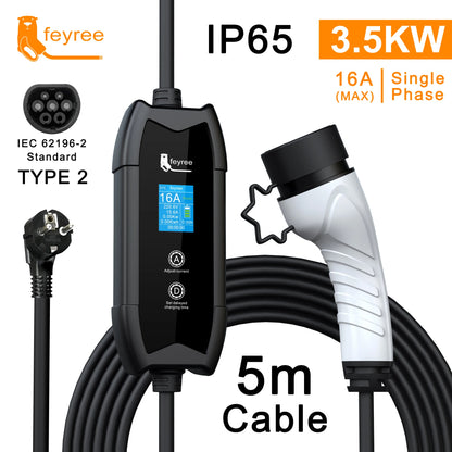 3.5KW Portable EV Charger - Adjustable Current Type 2 Charging Cable
