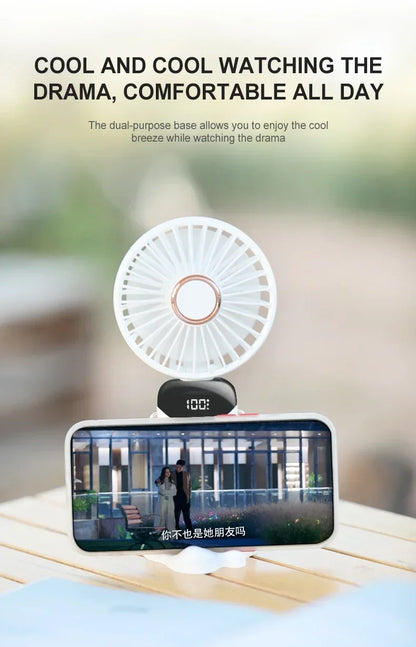 Portable 5-Speed Handheld & Neck Fan with Phone Stand & LED Display
