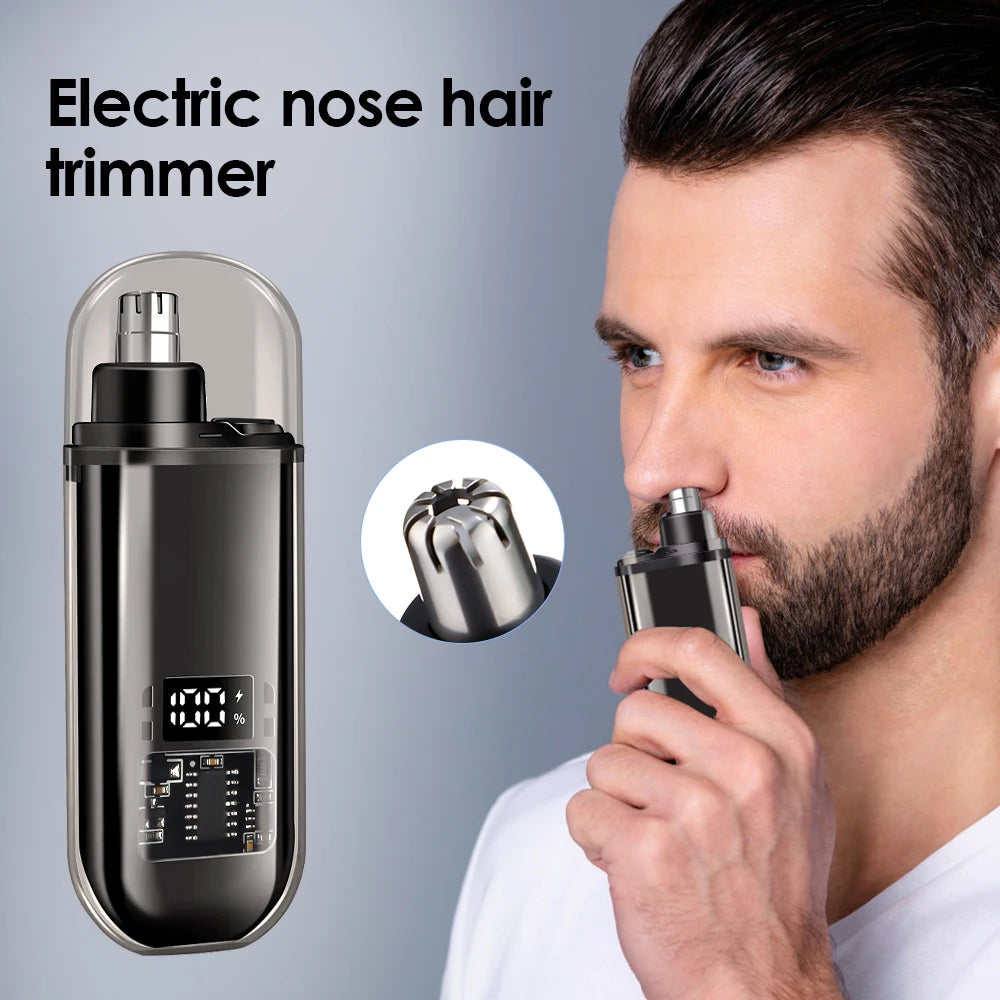 Professional Electric Nose & Ear Hair Trimmer with LED Battery Display