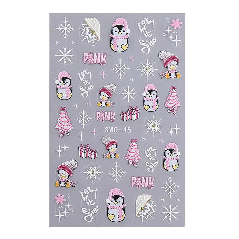 Christmas 3D Embossed Nail Art Stickers - Winter Holiday Manicure Decals - 11