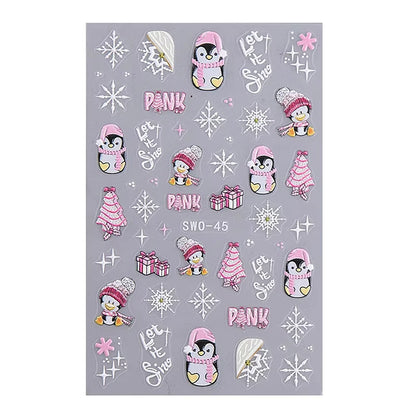 Christmas 3D Embossed Nail Art Stickers - Winter Holiday Manicure Decals