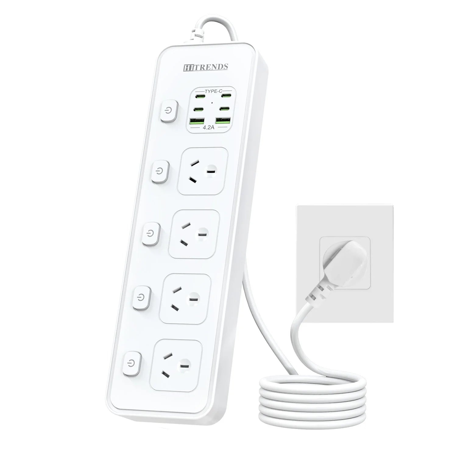 Australian Multi-Plug Power Board with 6 USB Fast Charging Ports & Switches - 20