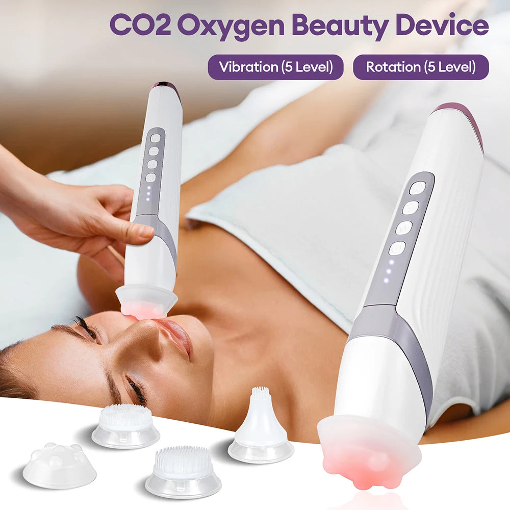 CO2 Oxygen Bubble Facial Machine - Portable LED Light Therapy Deep Cleansing Face Massager