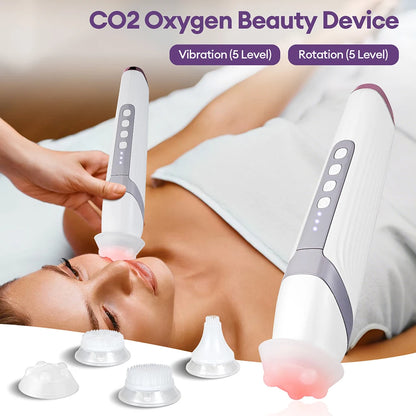 CO2 Oxygen Bubble Facial Machine - Portable LED Light Therapy Deep Cleansing Face Massager