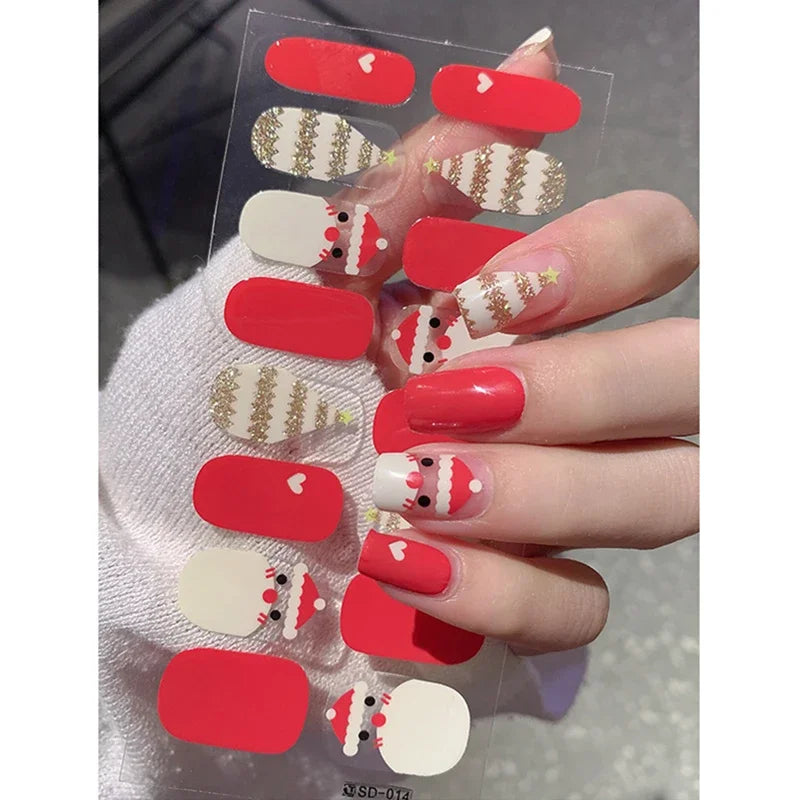 Christmas Snowflake Semi-Cured Gel Nail Wraps - Long-Lasting Holiday Nail Art Decals - 24