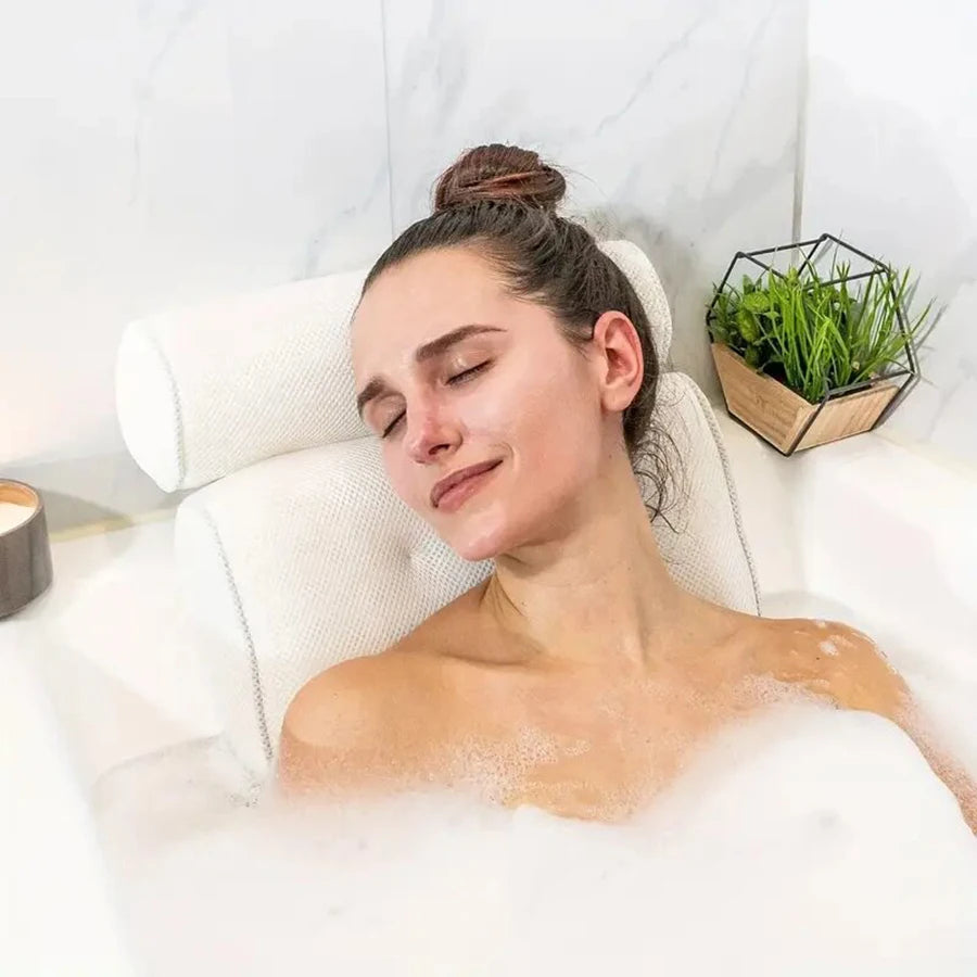 Ergonomic Bath Pillow - Spa Bathtub Cushion for Neck & Back Support with Suction Cups - 16