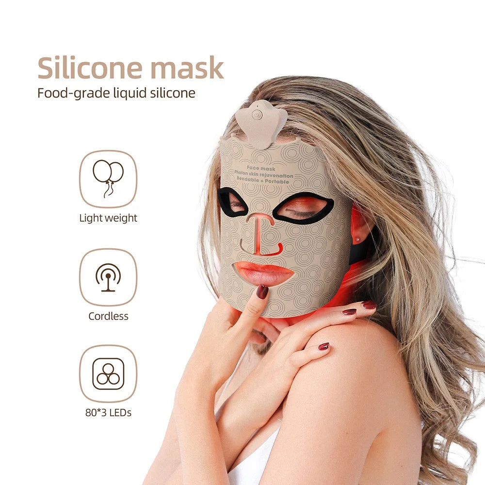 Wireless 7-Color LED Light Therapy Silicone Face Mask for Skin Care - 2