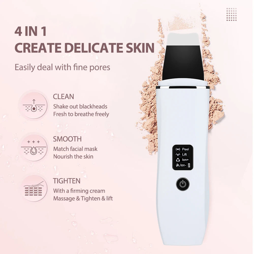 Ultrasonic Facial Skin Scrubber - Deep Pore Cleansing & Lifting Spatula Device