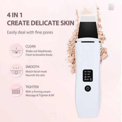 Ultrasonic Facial Skin Scrubber - Deep Pore Cleansing & Lifting Spatula Device