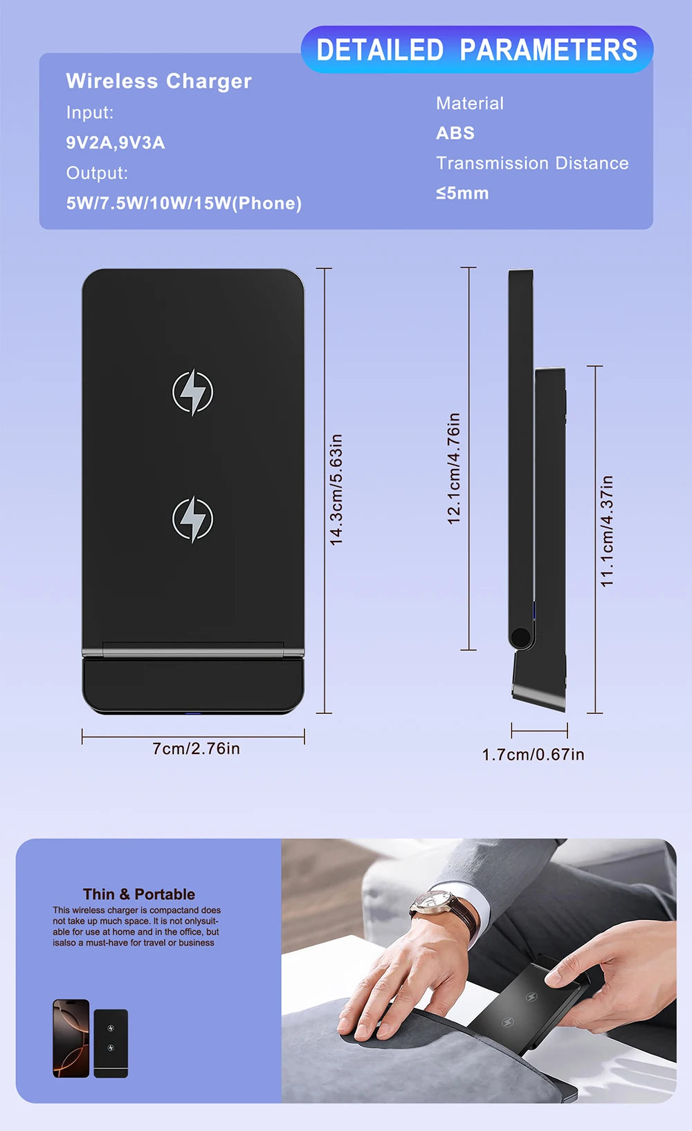 15W Foldable Fast Wireless Charging Stand - Magnetic Phone Desktop Holder