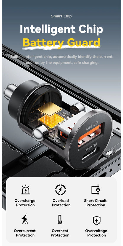 45W Dual Port Fast Car Charger - USB-C & USB-A PD Fast Charging Adapter