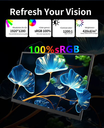 10.5" Portable IPS Monitor - 1920x1280 100% sRGB Gaming Display for Laptop