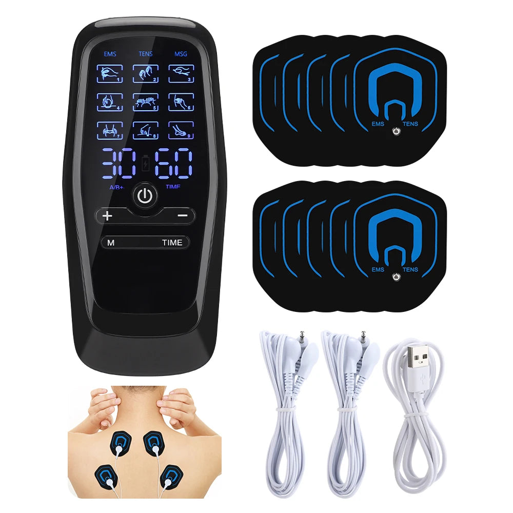 Portable Electric TENS & EMS Body Massager with 9 Modes and LCD Display
