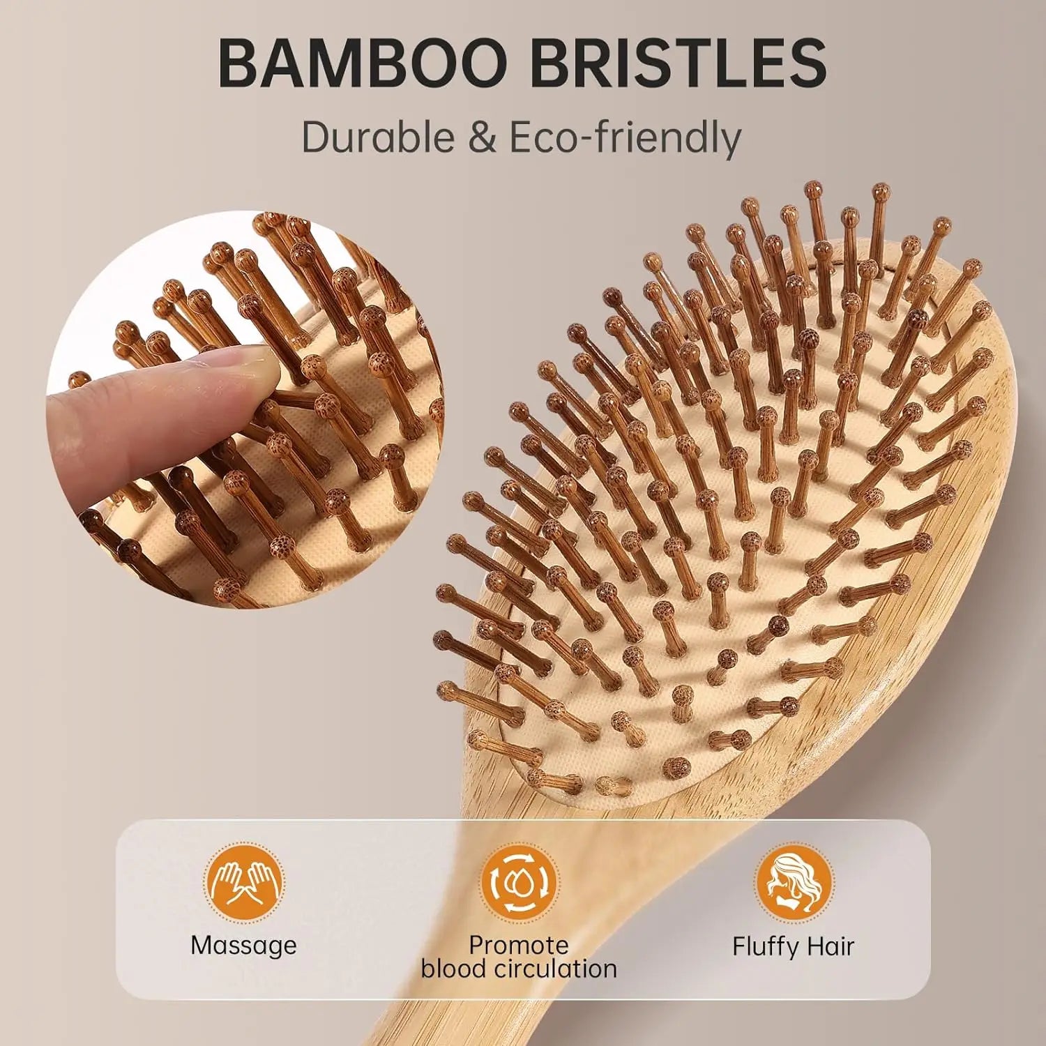 Natural Bamboo Paddle Hair Brush - Anti-Static Scalp Massage & Detangling - 2