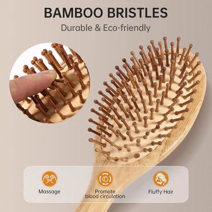 Natural Bamboo Paddle Hair Brush - Anti-Static Scalp Massage & Detangling