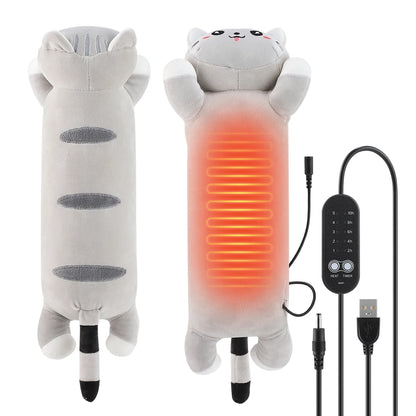 Cute USB Heated Cat Plush Pillow - Electric Hot Compress for Pain & Comfort