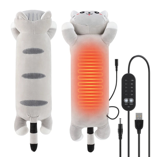 Cute USB Heated Cat Plush Pillow - Electric Hot Compress for Pain & Comfort