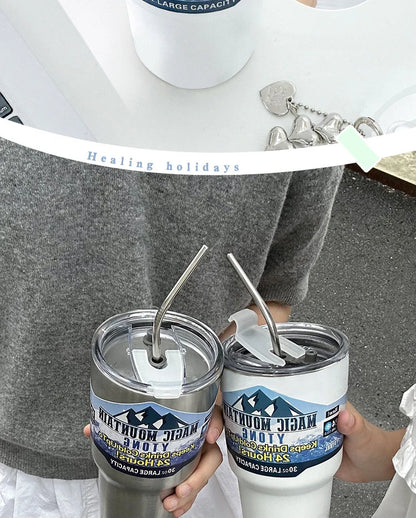 900ml Vacuum Insulated Stainless Steel Tumbler with Straw for Travel