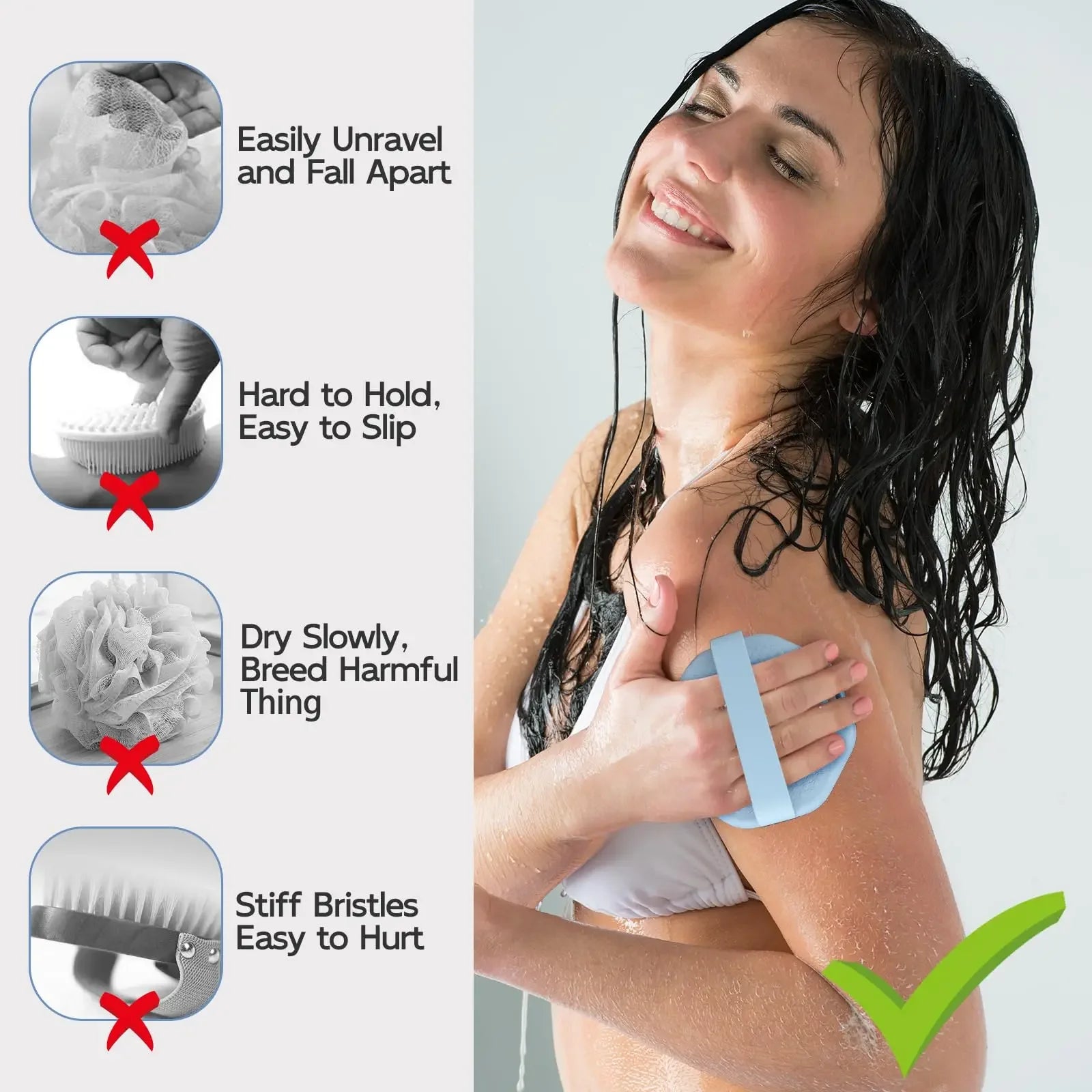 Silicone Body Scrubber & Exfoliating Shower Brush with Non-Slip Grip - 5