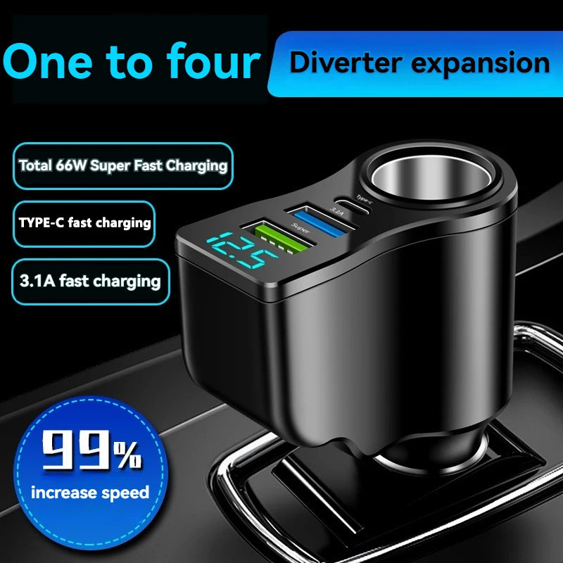 66W Fast Car Charger - Multi-Function Dual USB Cigarette Lighter Adapter - 2