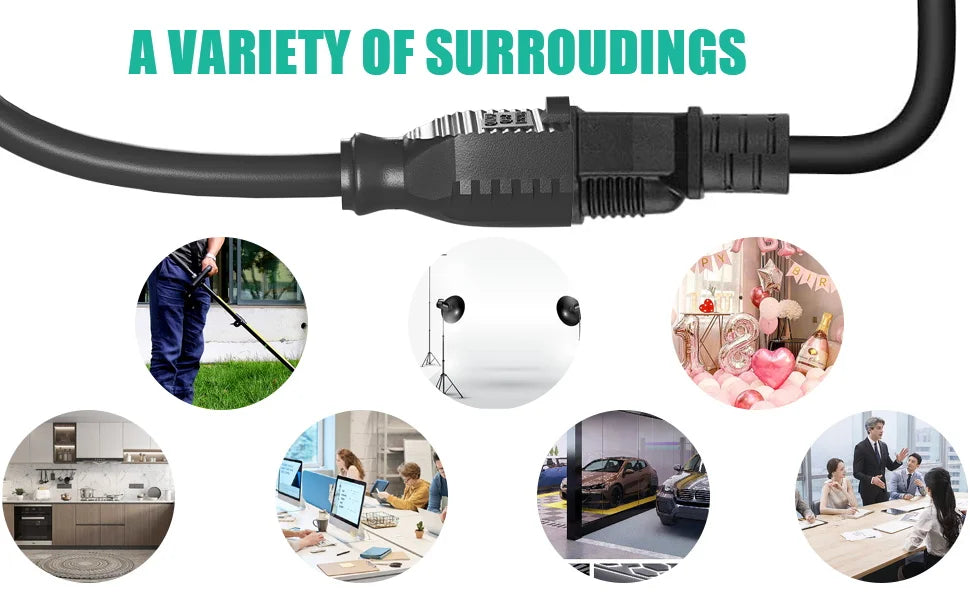 1ft Extension Cord - Low Profile Flat Plug 3-Prong Power Extension Cable - 13