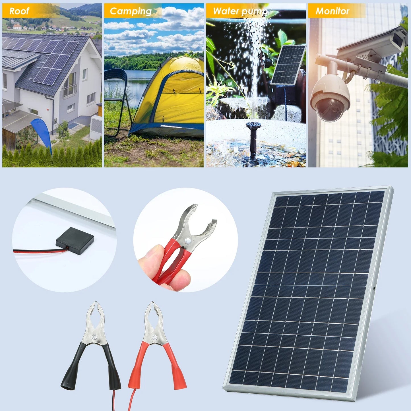 Portable 12V Solar Panel Charger - High Efficiency Outdoor Power Supply