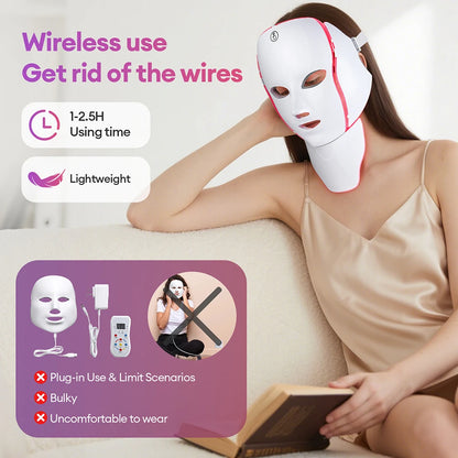 Wireless 7-Color LED Light Therapy Face & Neck Mask