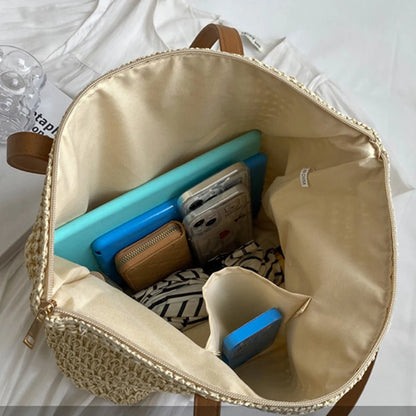 Lace Woven Straw Tote