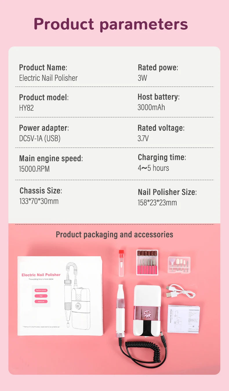 Professional Cordless Electric Nail Drill Kit with 12 Bits & LCD Display - 16