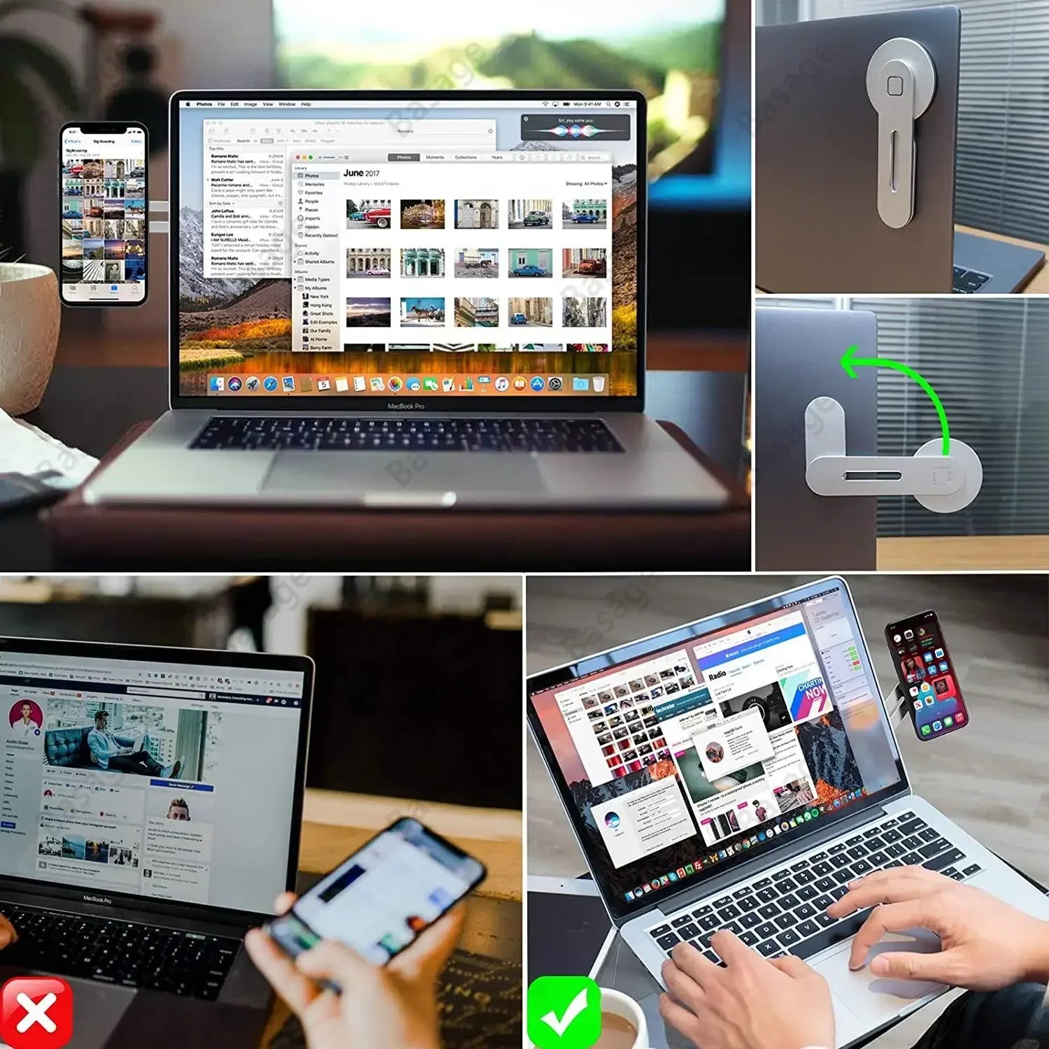 Magnetic Laptop Phone Holder - Slim Aluminum Side Mount for Dual Screen - 3