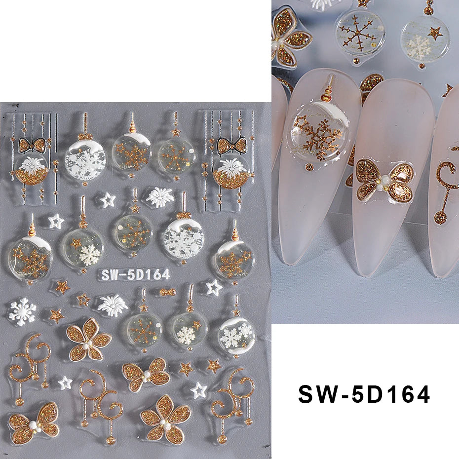 3D Christmas Nail Art Stickers - Festive Snowman & Snowflake Manicure Decals - 75