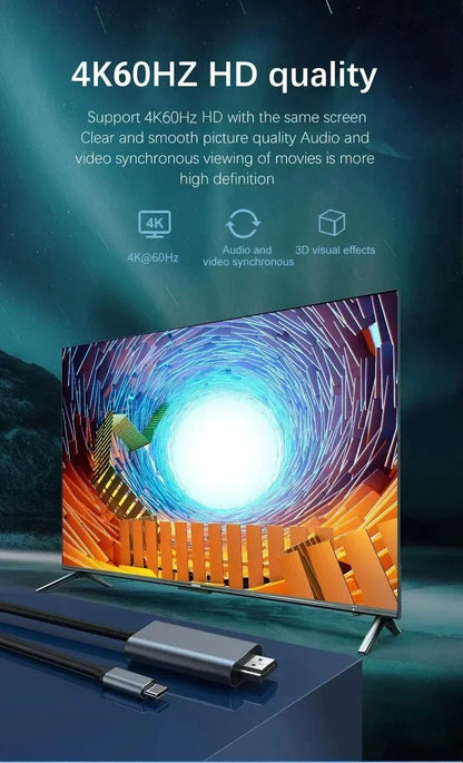 4K USB-C to HDMI Adapter Cable for Laptop, Phone & Tablet Screen Mirroring
