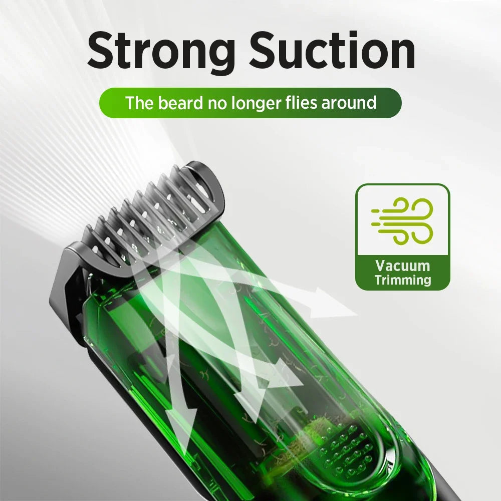 Cordless Vacuum Beard Trimmer & Hair Clipper - Waterproof Grooming Kit