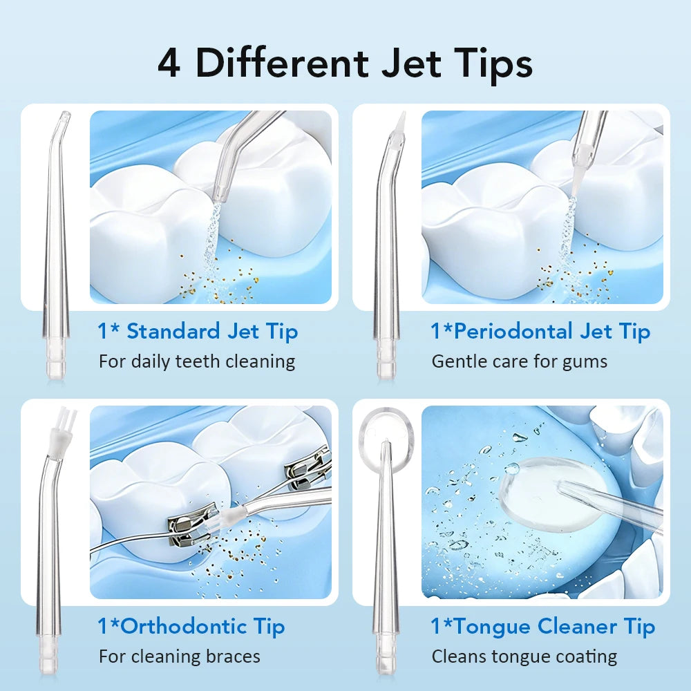 Portable Cordless Water Dental Flosser - USB Rechargeable Teeth Cleaning Tool - 6