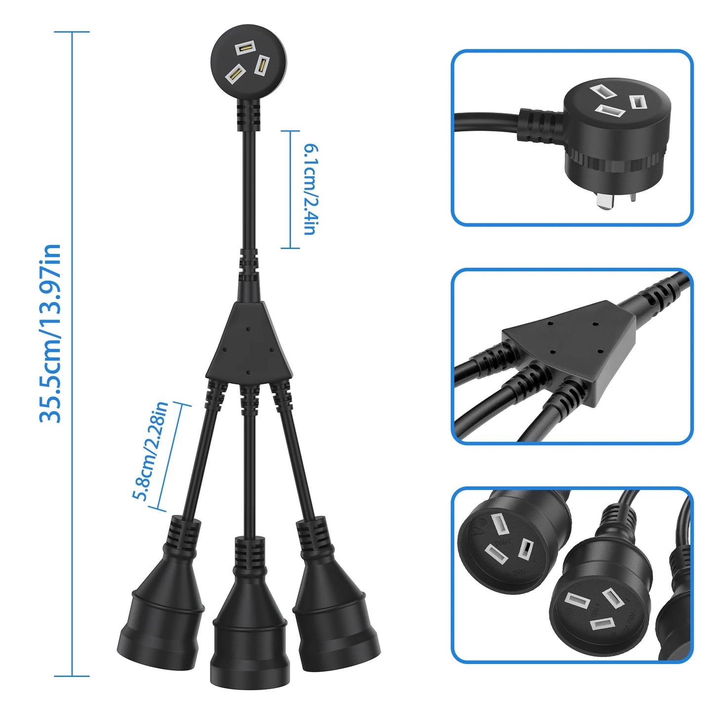 Australian 3-Way Power Extension Cord - 10A 250V Heavy Duty Splitter Cable