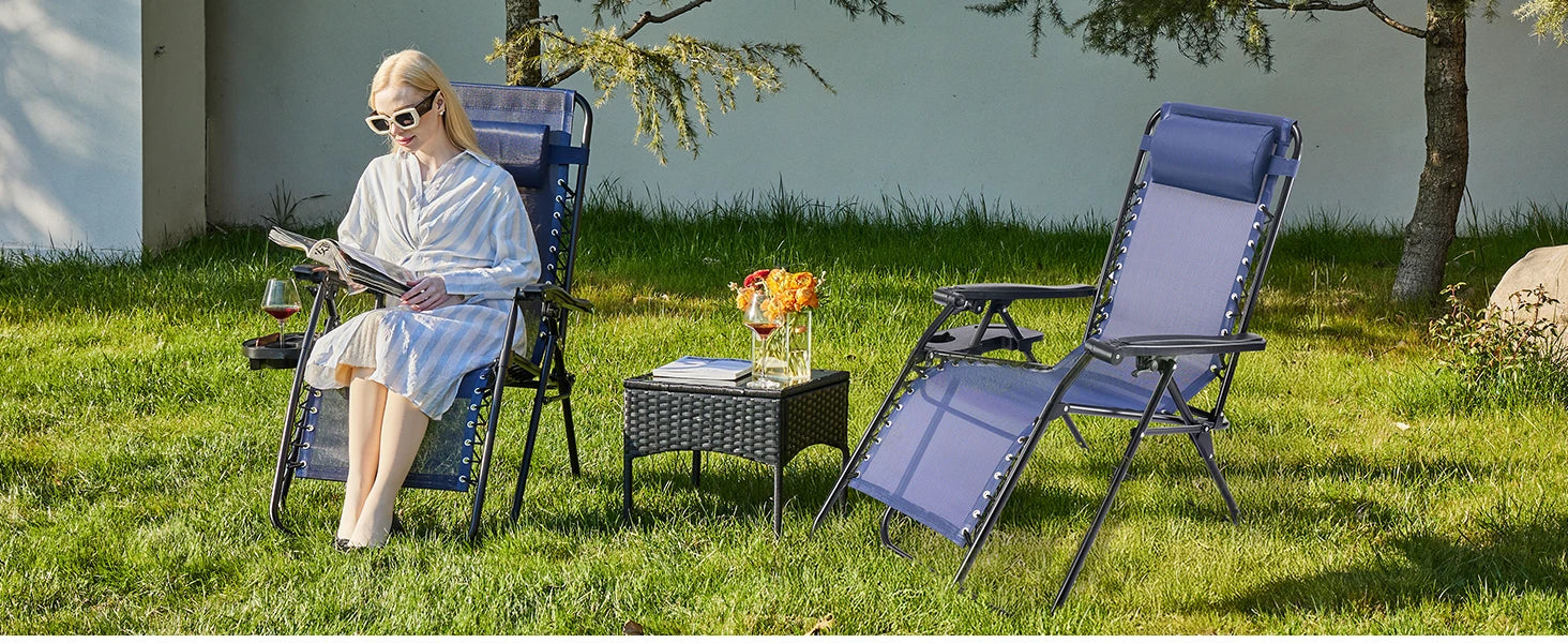 Zero Gravity Recliner Chair - Portable Folding Outdoor Lounge with Tray - 8