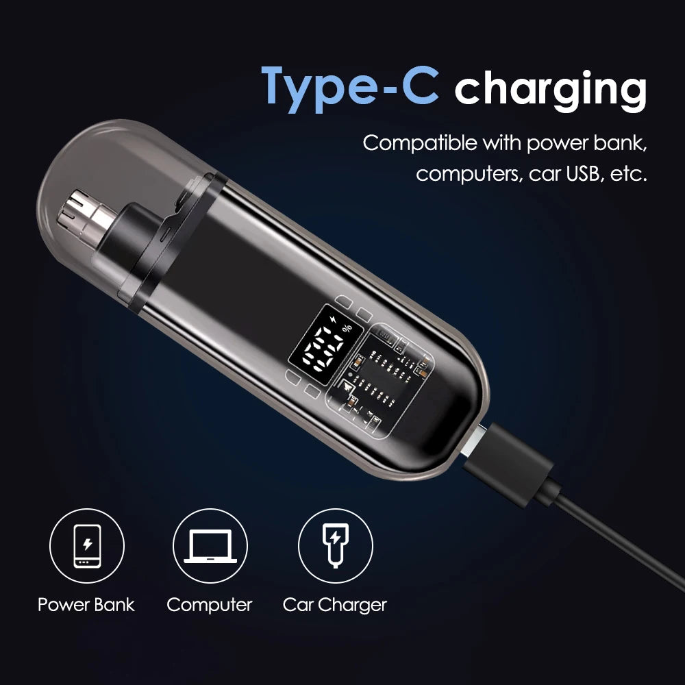 Professional Electric Nose & Ear Hair Trimmer with LED Battery Display