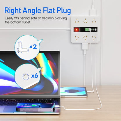 Australian Power Board: 12-Socket Extension Lead with 6 USB Fast Charger