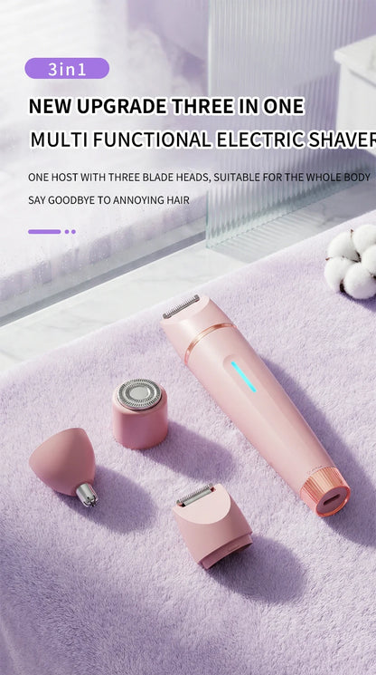 3-in-1 Waterproof Electric Lady Shaver & Painless Hair Removal Trimmer