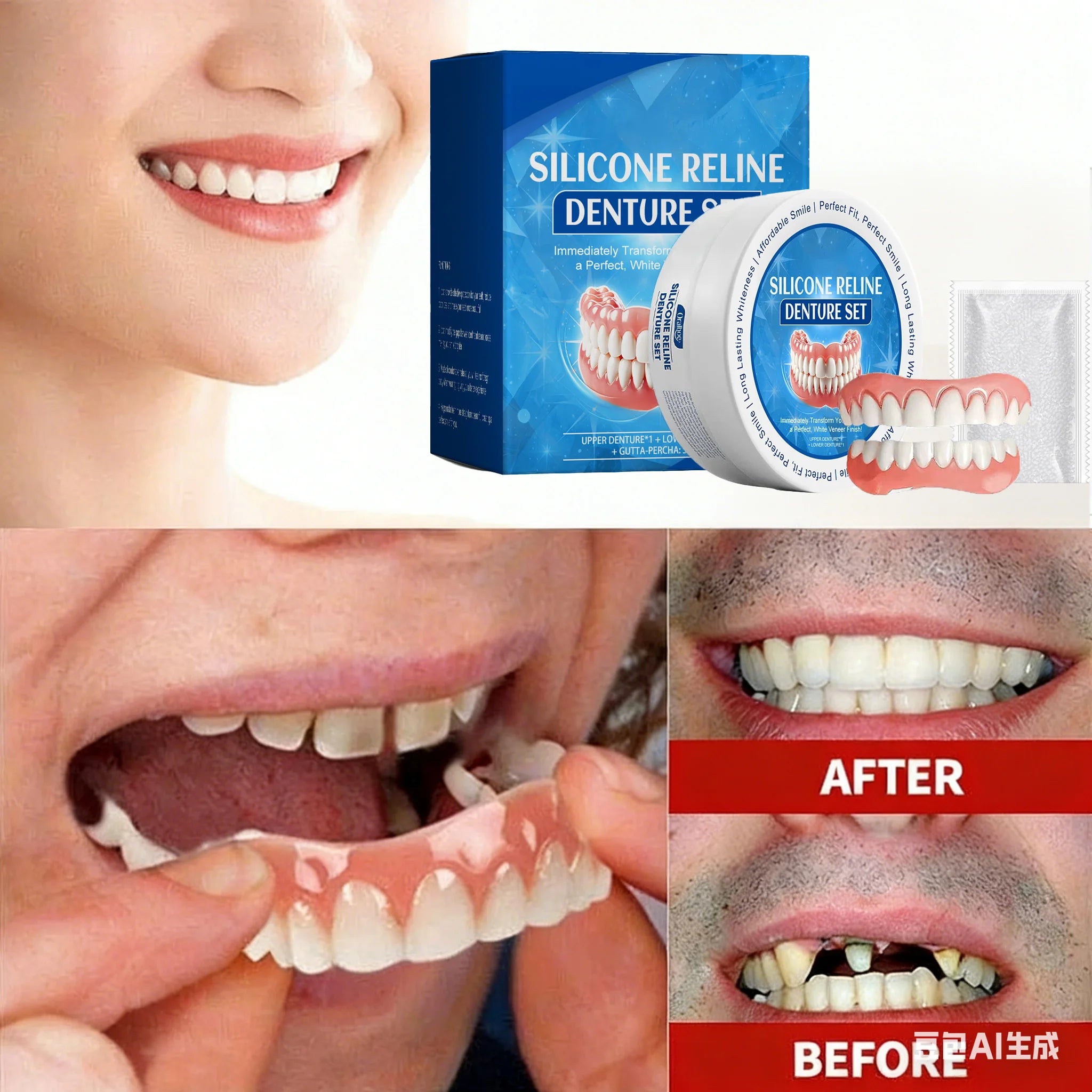 Comfort Fit Silicone Cosmetic Dentures for Instant Smile Transformation - 2