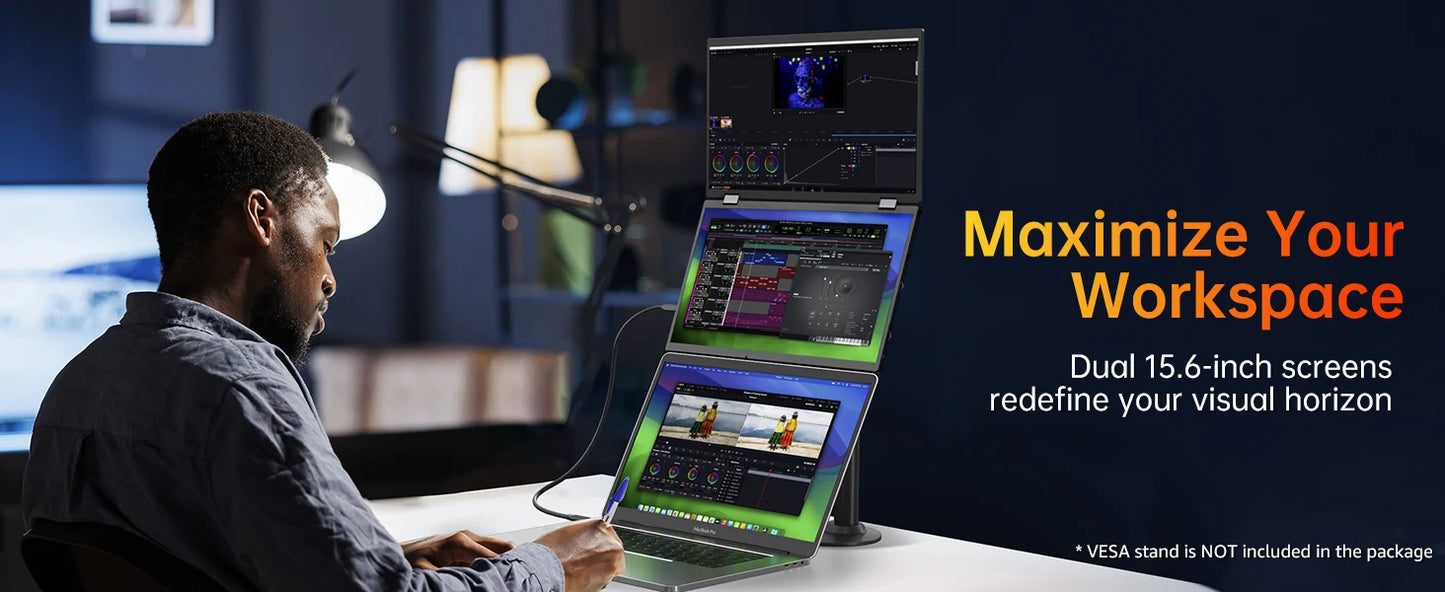 15.6" Dual Portable Laptop Monitor - 1080P FHD Stacked Screen Extender