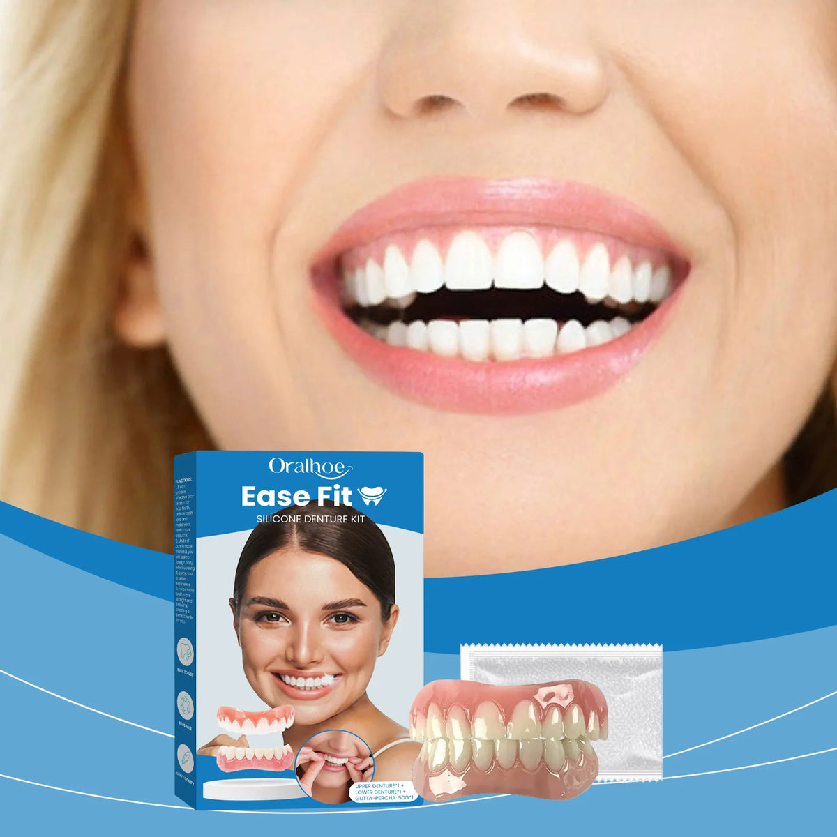 Comfortable Silicone Denture Set for Natural Looking Smile and Improved Chewing